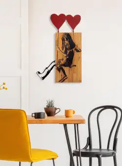 Decoratiune de perete lemn Banksy - 18, Nuc, 80x3x50 cm