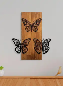 Decoratiune de perete lemn Butterflies wooden deco, Nuc, 58x1x47 cm