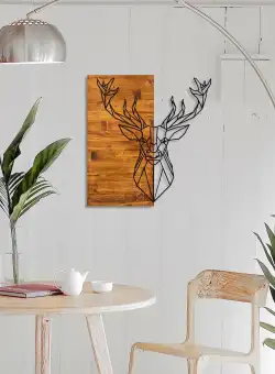 Decoratiune de perete lemn Skyler, Nuc, 58x3x56 cm