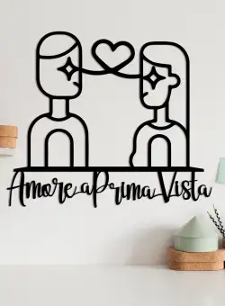 Decoratiune de perete Metal Amore Prima Vista 4, Negru, 56x49 cm