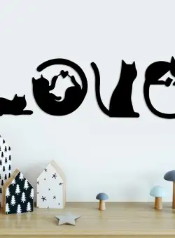 Decoratiune de perete Metal Cat 11, Negru, 60x19 cm