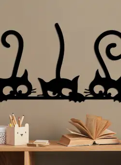 Decoratiune de perete Metal Cat 5, Negru, 60x33 cm