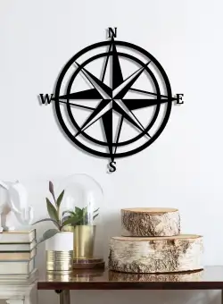 Decoratiune de perete Metal Compass, Negru, 55x1x55 cm