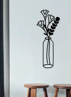 Decoratiune de perete Metal Flower 6, Negru, 60x1x24 cm