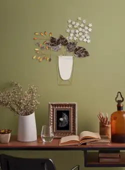 Decoratiune de perete Metal Flowers in Pots, Multicolor, 55x1x47 cm