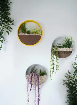 Decoratiune de perete Metal Green Panda, Alb - Galben, 30x5x30 cm, 3 bucati