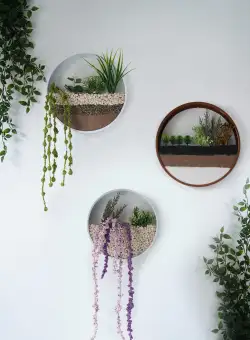 Decoratiune de perete Metal Green Panda, Alb - Maro, 30x5x30 cm, 3 bucati