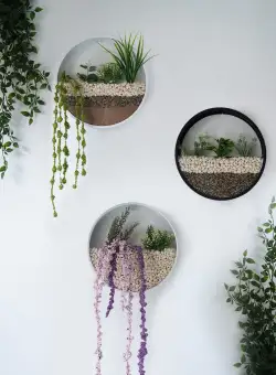 Decoratiune de perete Metal Green Panda, Negru - Alb, 30x5x30 cm, 3 bucati