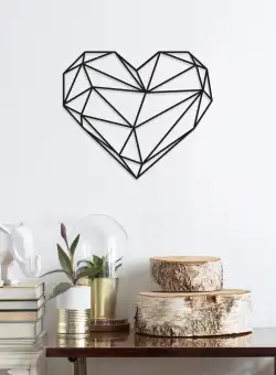 Decoratiune de perete Metal Inima 3D, Negru, 40x0.15x47 cm