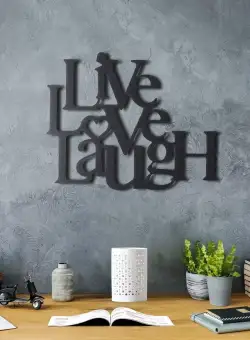 Decoratiune de perete Metal Live Love Laugh, Negru, 49x1x40 cm
