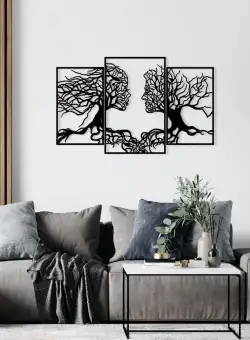 Decoratiune de perete Metal Love Tree, Negru, 71x0,12x116 cm