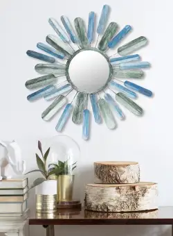 Decoratiune de perete Metal Metal Art Mirror Sun, Multicolor, 75x5x75 cm