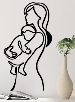 Decoratiune de perete Metal Mother And Baby, Negru, 0.15x39x70 cm