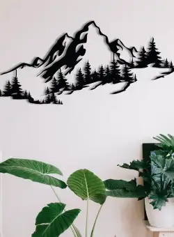 Decoratiune de perete Metal Mountain 3, Negru, 30x0,12x67 cm