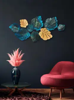 Decoratiune de perete Metal Palm, Multicolor, 64x1x130 cm