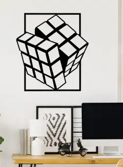 Decoratiune de perete Metal Rubik's Cube, Negru, 69x1x64 cm