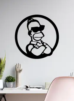 Decoratiune de perete Metal Sımpson 3, Negru, 33x33 cm