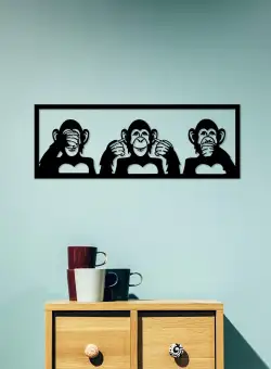 Decoratiune de perete Metal Three Monkeys - M, Negru, 25x1x70 cm