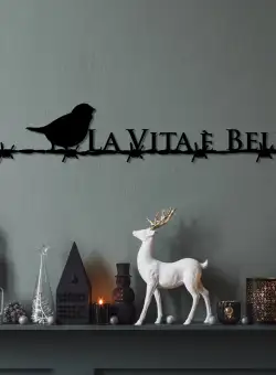 Decoratiune de perete Metal Vita E Bella 4, Negru, 86x15 cm