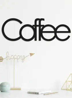 Decoratiune de perete Metal wantCoffee, Negru, 17x1x50 cm