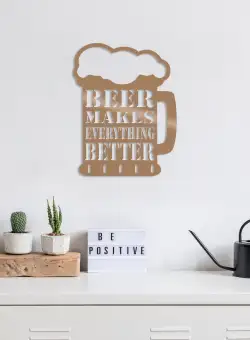 Decoratiune de perete Metal weiss beer, Negru, 45x1x35 cm