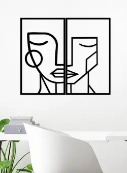 Decoratiune de perete Metal Woman Face, Negru, 66x1x39 cm