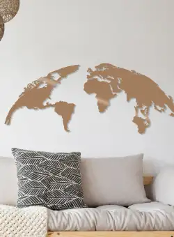 Decoratiune de perete Metal World Map Large2, Cupru, 59x1x150 cm