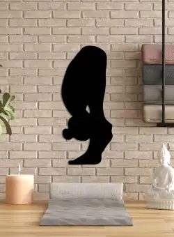 Decoratiune de perete Metal Yoga 26, Negru, 26x60 cm