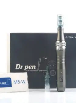 DermaPen Techstar® Dr Pen M8, 2 Capete de Rezerva, Ace Otel Inoxidabil, Corp Aliaj, Ergonomic, Regenerare Piele, Lifting, Viteza Reglabila, 6 Viteze, Gri