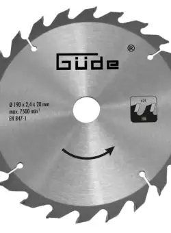 Disc pentru fierastrau circular, taiere lemn Gude 58172, O190x20 mm, 24 dinti