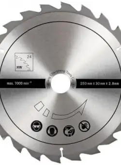 Disc pentru fierastrau circular, taiere lemn Scheppach 7901301602, O250x30 mm, 24 dinti