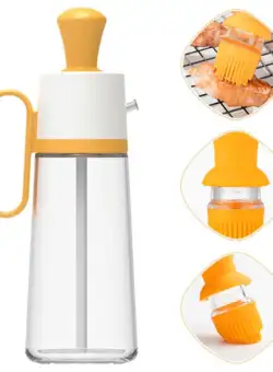 Dispenser din sticla pentru ulei/otet/sosuri, cu perie, 550 ml