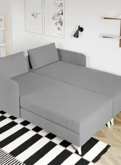 Divan dublu / Pat matrimonial tapitat Gri Deschis Soft Fix