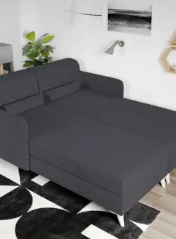 Divan dublu / Pat matrimonial tapitat Gri Inchis Round Rabatabil