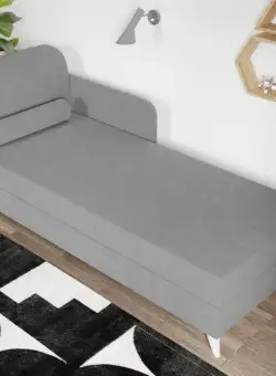 Divan / Pat o persoana tapitat Gri Deschis Round Fix