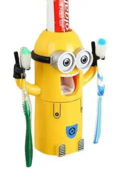Dozator pasta de dinti cu suport pentru 2 periute, model Minions