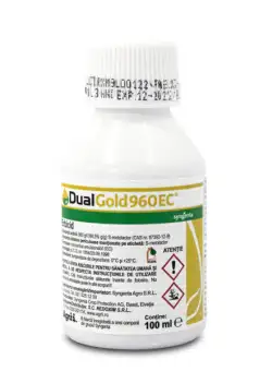 Dual Gold 100 ml erbicid preemergent buruieni cu frunza lata Syngenta (arbusti, ardei gras, capsun, cartof, ceapa, fasole, floarea soarelui, in, morcov, pepene verde, porumb, soia, tomate, varza)