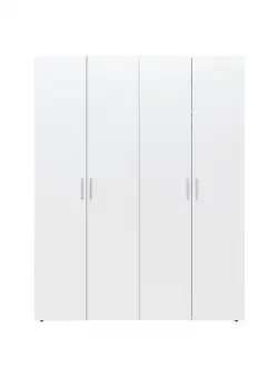 Dulap ALMA L, 4 usi, 6 rafturi, bara de haine, alb, 160x52x203 cm