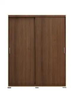 Dulap CORINNE, usi glisante, 4 rafturi, bara de haine, nuc, cant vanilie, 150x60x188 cm