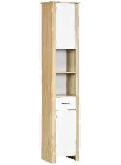 Dulap de baie inalt cu rafturi reglabile de depozitare, cu sertar de depozitare si rafturi deschise 37x30x184cm kleankin | Aosom RO