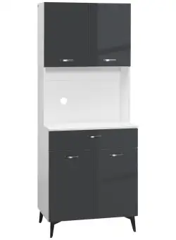 Dulap de Bucatarie cu Usi Lucioase Intens, 177cm, Gri | Aosom RO