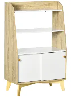 Dulap de depozitare modern, usi glisante si rafturi deschise, din PAL, Lemn de Pin 58x30x93cm Alb, Natural HOMCOM | Aosom RO