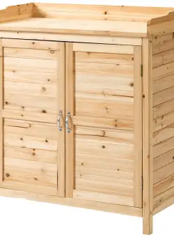 Dulap de exterior Outsunny cu 2 rafturi din lemn de brad cu design înălțat și 2 uși, 83x40x92 cm, culoarea lemnului