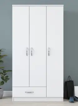 Dulap de Haine Sertac 3 usi si un sertar, Alb, 90 x 170 x 43 cm