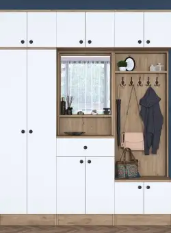 Dulap de Pantofar 12 usi cu oglinda , Nuc, 180 x 226 x 38 cm