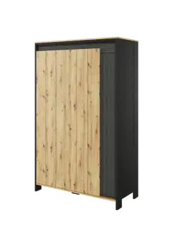 Dulap Dot Cu 3 Usi Cu Luminare, Negru Si Stejar Artizanal, 123.1Cm