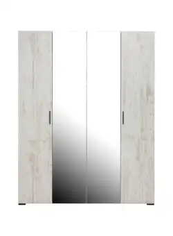 Dulap ECONO, oglinzi, 4 usi, 4 rafturi, bara de haine, pin antichizat, 160x50x206 cm