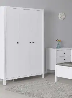 Dulap Haine MDF Adore Rustic,cu 3 usi si umarase, 6 rafturi, Alb, 125 x 196 x 54 cm