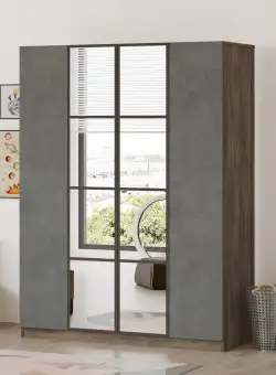 Dulap Haine Omer 4 usi cu oglinda , Gri - Maro, 139 x 184 x 50 cm
