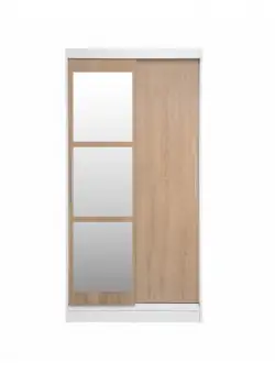 Dulap KOSS 02, cu usi glisante si oglinda, corp alb + usi sonoma, 100x60x200 cm